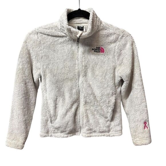 The North Face Girls Kids Gray Fleece Zip-Up Jacket S Pink Ribbon - Picture 1 of 5